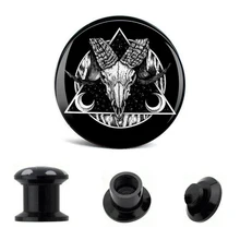 1 пара черный Baphomet пентаграмма акриловая затычка для ушей gauegs винт подходит для плоти туннеля ювелирные изделия для тела 2 шт