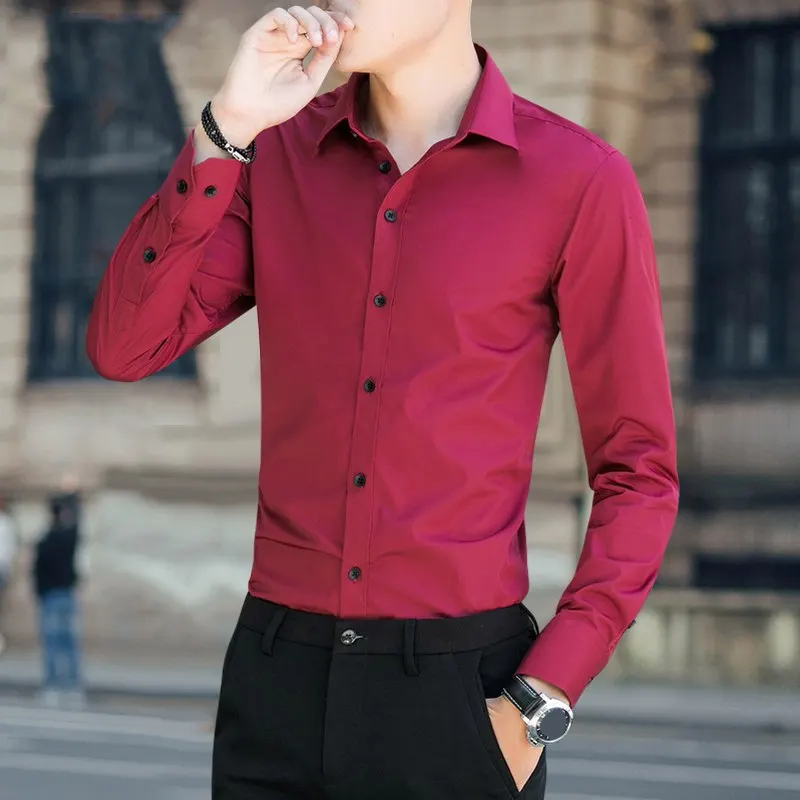 men formal office shirt solid color long sleeve larger size 8XL 9XL