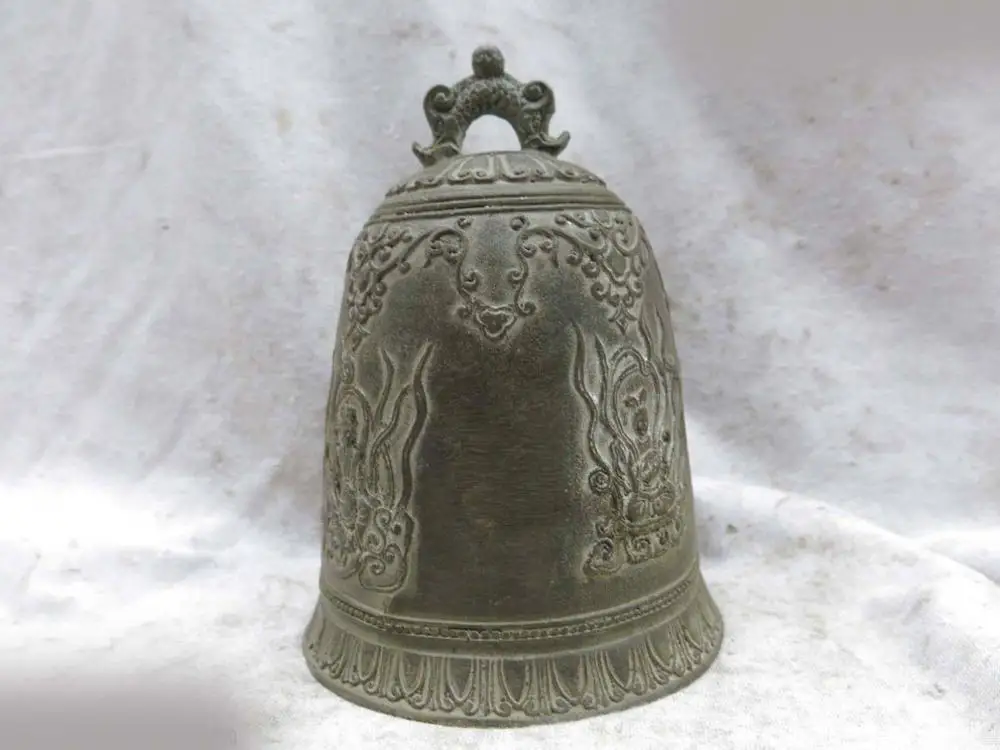 

DS China bronze carved beautiful finely dragon Four buddha bell Sculpture Statue