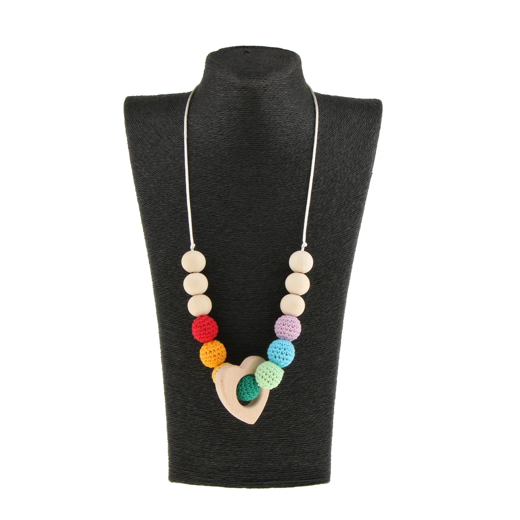 1Pc Wooden Crochet Beads Necklace Teether Baby Chew Grasping Nursing Teething Toy for Babies Infant Toddlers