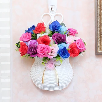 

1set wall hanging artificial flower set mini cute vase + artificial flower set home decoration