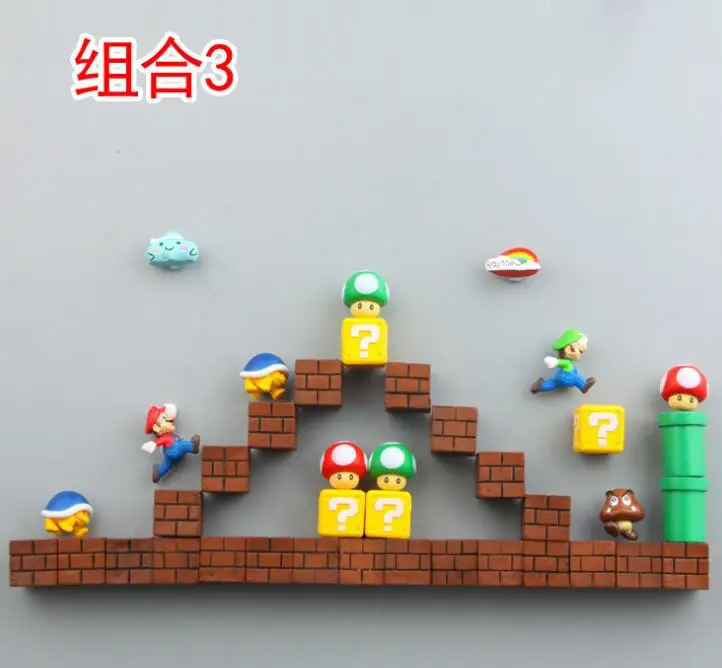 1 Set Mini Super Mario Fridge Magnets Toys Mario Bros Figurine Figura Magnetive Stickers Toys Mario Question Brick Metal Magnets