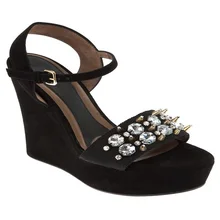 2015 schwarz Keile High Heels Sandalen Für Frauen Niet Kristalle Knöchel Schnalle Chunky Plattform Sommer Freizeitschuhe