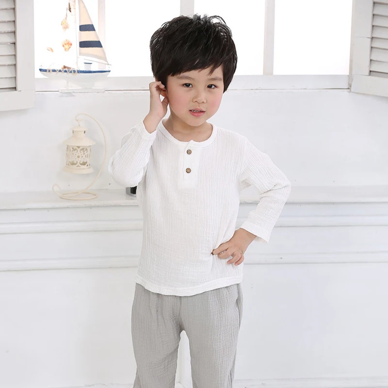 chinese style simple Cotton linen shirts 1- 8 yrs baby boys summer kids clothes Casual children's shirt white button tops