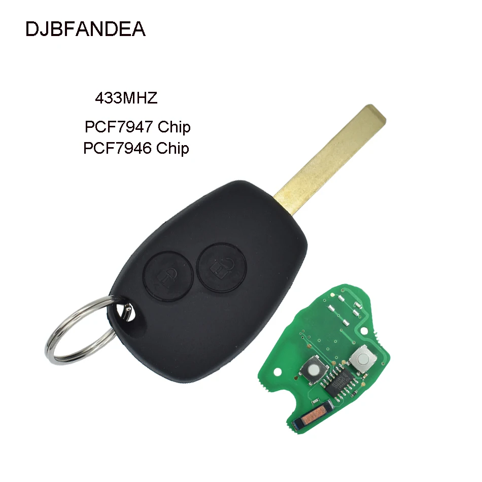 

DJBFANDEA 433mhz Car Remote Key for Renault Clio Scenic Kangoo Megane 2Buttons Key Remote Control PCF7946 / PCF7947