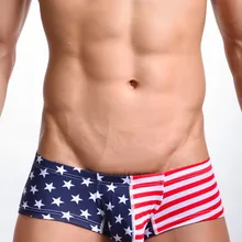 Новые Сексуальные мужские мини боксеры шорты с принтом флага США мужские шорты с низкой талией дизайнерские мужские трусы-шорты из хлопка с мешочком для пениса FX1011