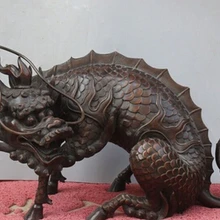 3" Китайский Фэншуй Бронзовый Kylin Кирин Чи-Лин Дракон Единорог Зверь Статуя