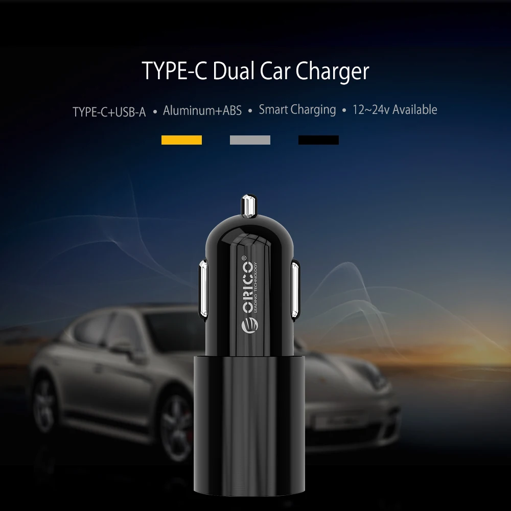 ORICO شاحن يو اس بي المزدوج منفذ USB للسيارة شاحن 5V3. 1A نوع-C/نوع-A العالمي المحمولة هاتف لوحي شاحن هواتف xiaomi ماك بوك