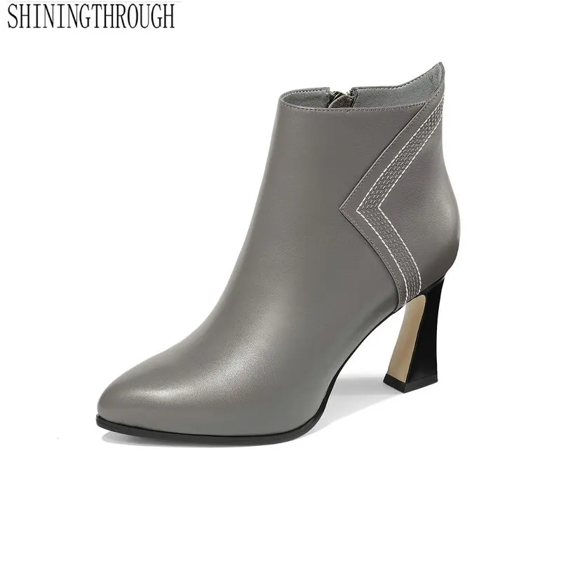 

Genuine Leather Ankle Boots Women Spring Autumn Zipper Women Shoes Elegant Office Female High Heeled Ladies Shoes