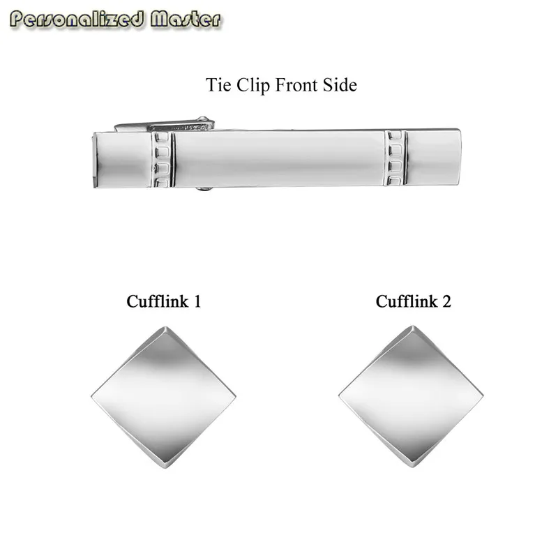 Персональный мастер на заказ выгравированное имя начальный 3 шт. Вакуумная Кофеварка серебряный зажим для галстука и комплект запонок для мужчин рубашка