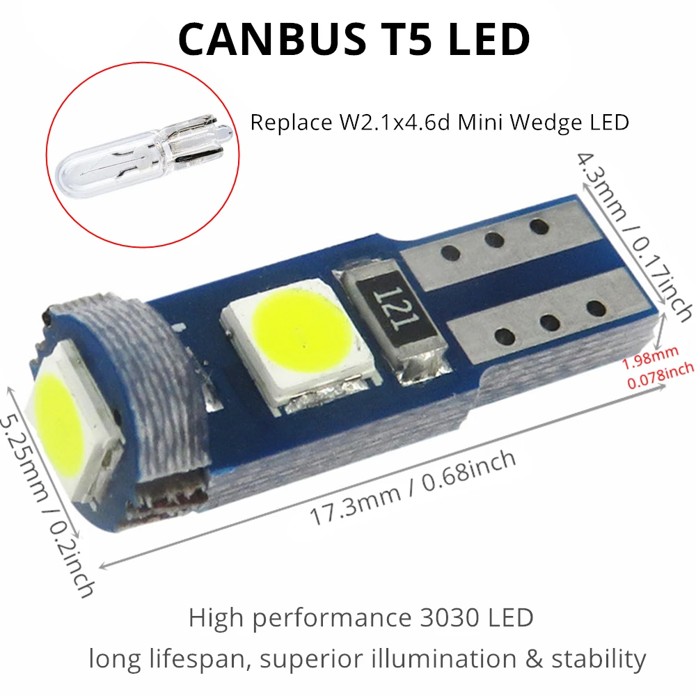 WLJH 6x12 V Canbus T5 светодиодный светильник 3030 чип миниатюрный 74 73 2721 лампа приборной панели автомобиля Световые индикаторы лампы для Jeep