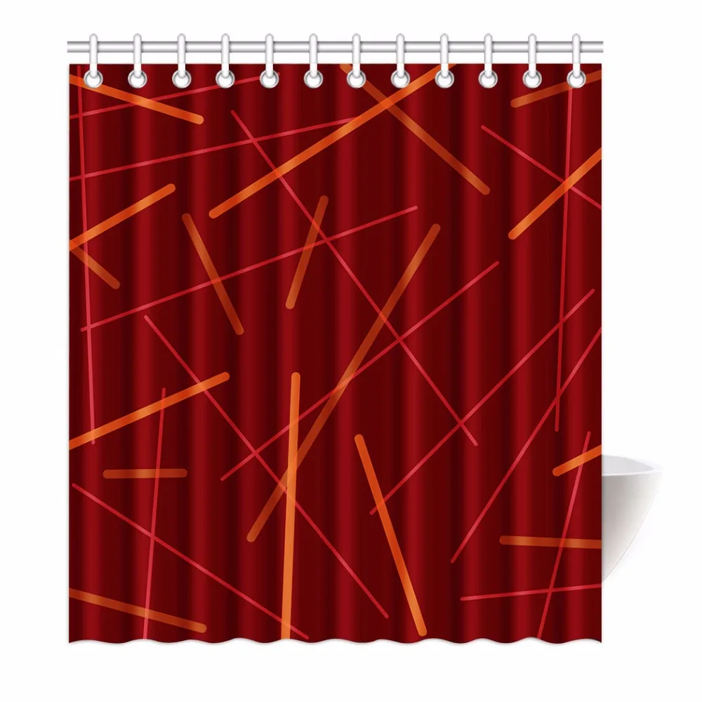 High Quality Arts Shower Curtains Red Abstract Line Pattern Bathroom