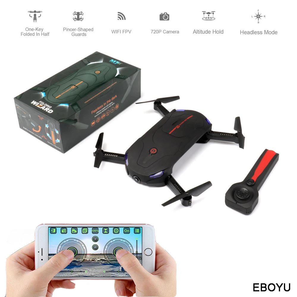 Eboyu m9952 Elfie складной Дрон WI-FI FPV-системы Drone 4ch Радиоуправляемый квадрокоптер 0.3mp/720 P HD Камера g-сенсор высота Удержание 3D rolling RTF