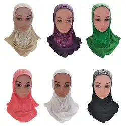 Детская хиджаб Амира повязка-баф мусульманский Парер шаль, палантин горный хрусталь Арабский исламский платок тюрбан Ближний Восток