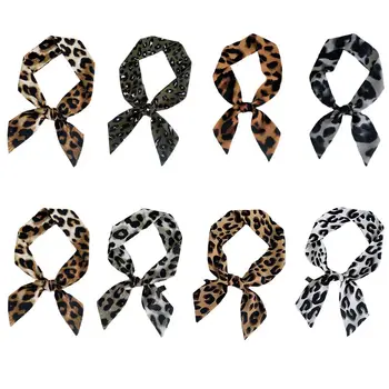 

5x90cm Womens Leopard Print Little Scarf Handle Bag Ribbons Neck Tie Retro Shawl