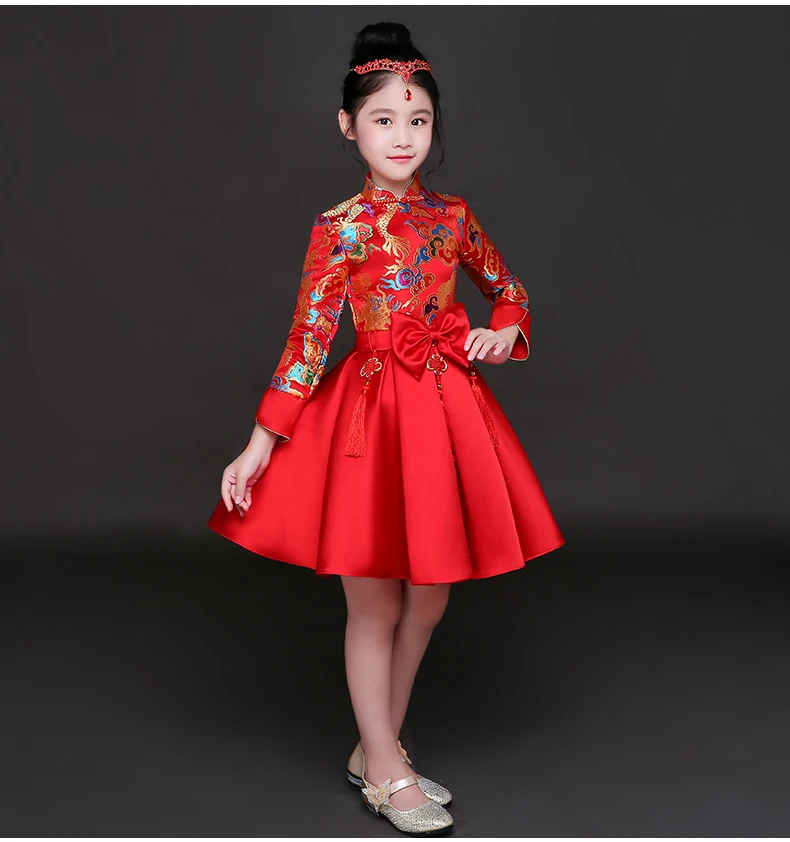 Crianças cheongsam vestido de princesa meninas vestido