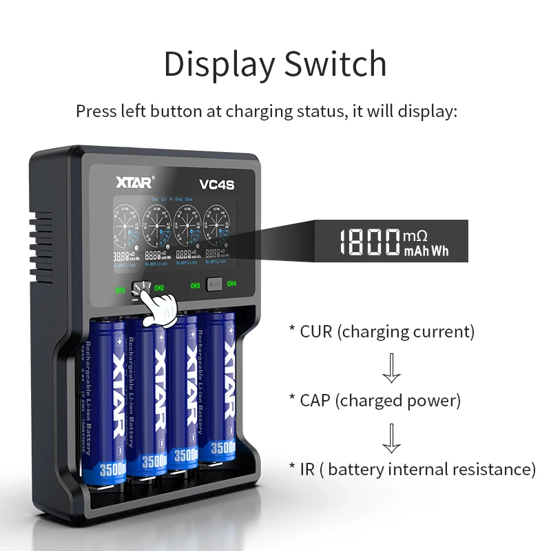 Зарядное устройство XTAR VC4S 18650 QC3.0 быстрая зарядка Micro USB вход зарядное 3 7 в 1 2 AA AAA