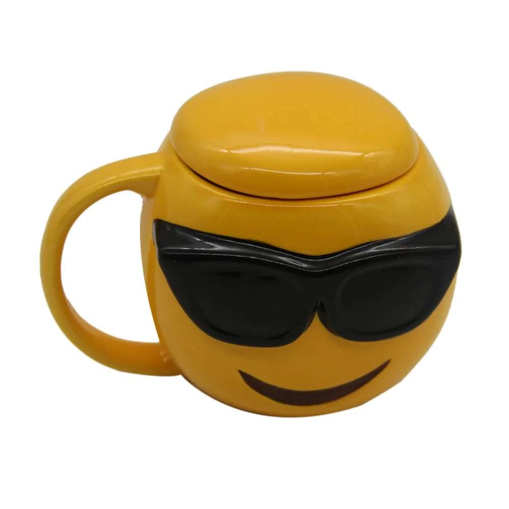 3D Funny Emoji Coffee Mug Ceramic with Swirly Lid - Muqly
