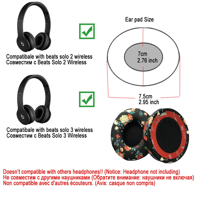 Renensin 10pair lots Ear pad Replacement Earpad cushions cover For Monster Beats By Dr Dre Solo 2 2 0 Solo 3 wireless Headphones