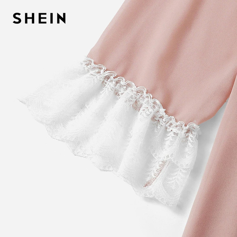 SHEIN Пижама С Контрастной Кружевной Отделкой Женские Пижамы V Образным Вырезом