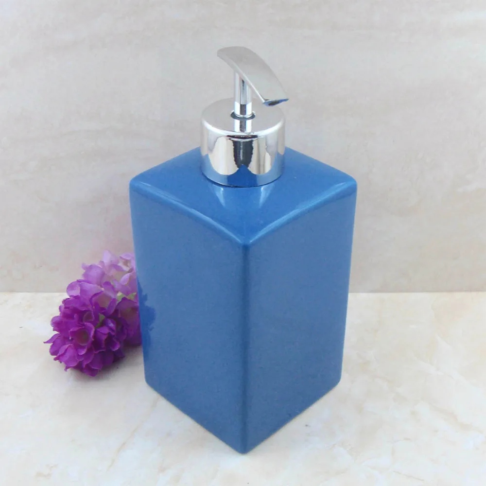 Fashionable ceramic emulsion bottle blue color square type bathroom