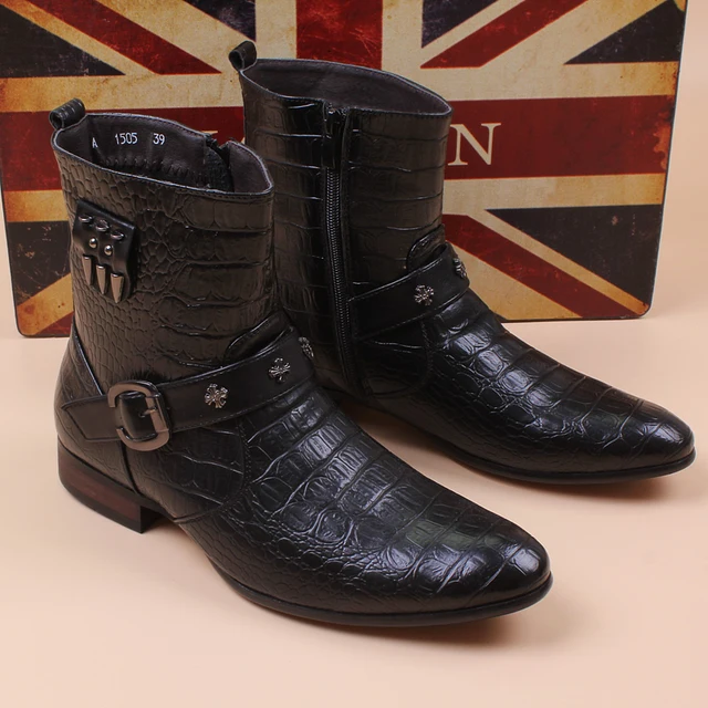 Fashion male rivets punk knight rock boots men western motorcycle martin denim boots British