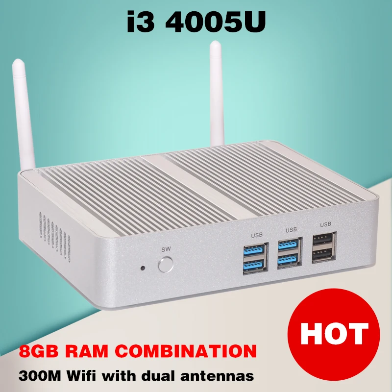Mini PC Multimed Cheap Small TV Box Haswell Intel Nuc i3 4005U Windows 10 HTPC Fanless