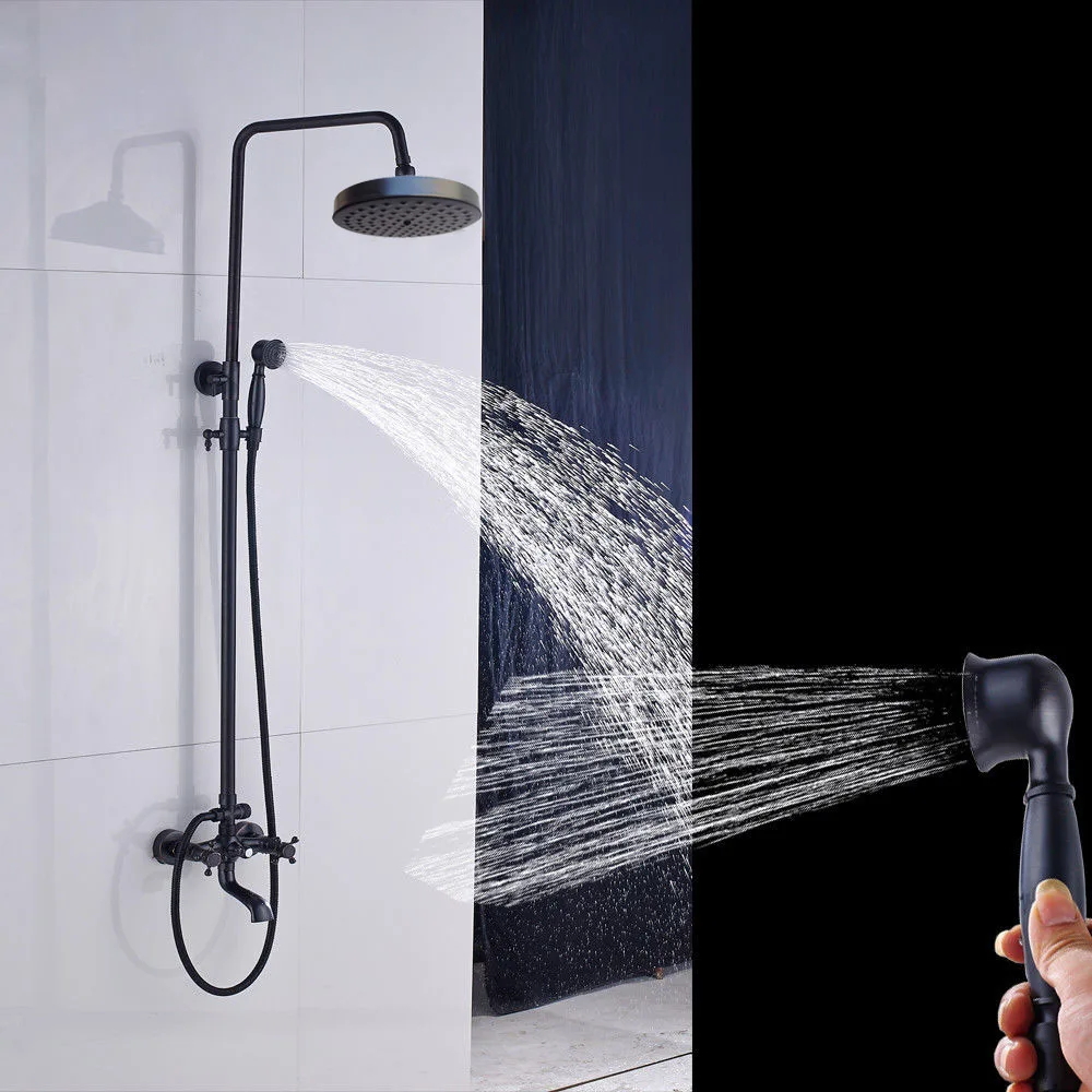 Настенный дождевик для ванной Душевой Набор кран черный бронзовый двойной ручкой душ горячей и холодной краны с ручной душевой ZD221
