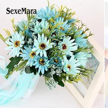 Дешевые имитация ромашки цвета слоновой кости Шелковый Свадебный букет разных размеров для цветочницы/подружки невесты/невесты с цветами