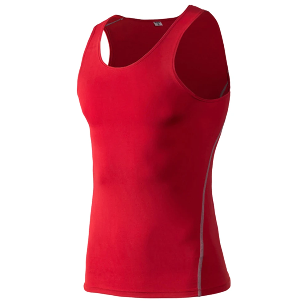 Мужской компрессионный базовый слой без рукавов жилет Топ Быстросохнущий Спортивный Тренажерный зал под рубашку IK88 - Color: Red