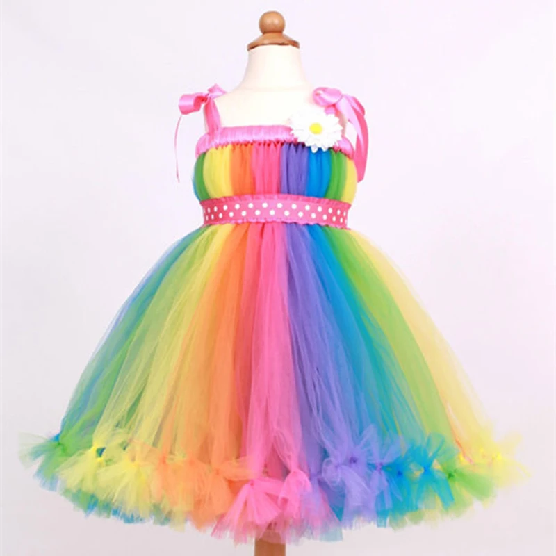 

Rainbow Princess Girl Tutu Dress with Knots for Children Kids Fancy Christmas Carnival Party Dress Ball Gown Girl Winter Clothes