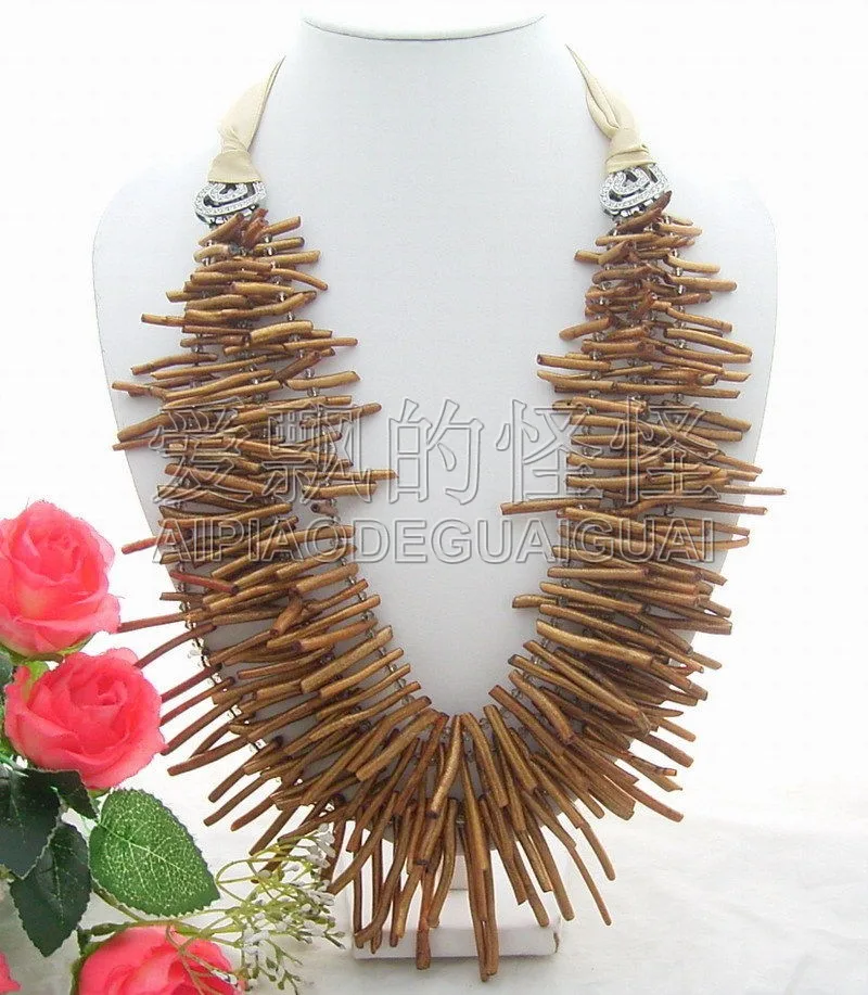 

Women's Stunning! 4Strds Golden Coral Branch&Crystal Necklace