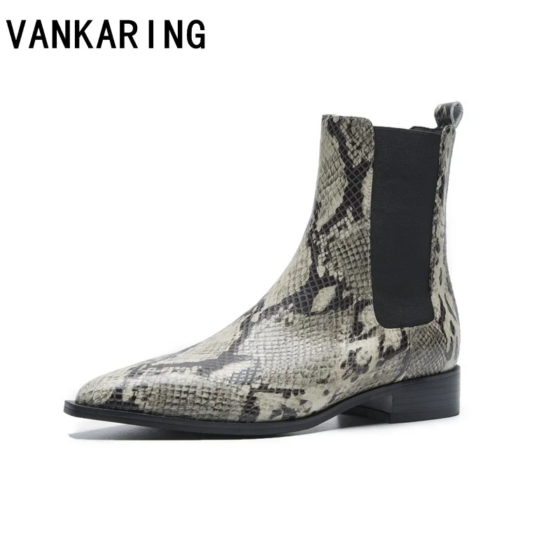 Koop VANKARING merk schoenen sexy puntschoen fashion slang lederen vrouwen enkellaars lederen laarzen zwarte winter laarzen vrouwen