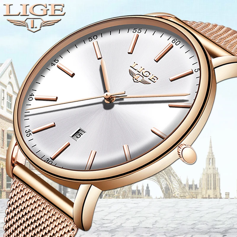 

LIGE Gold Sliver Mesh Stainless Steel Watches Women Top Brand Luxury Casual Clock Ladies Wrist Watch Relogio Feminino +3B