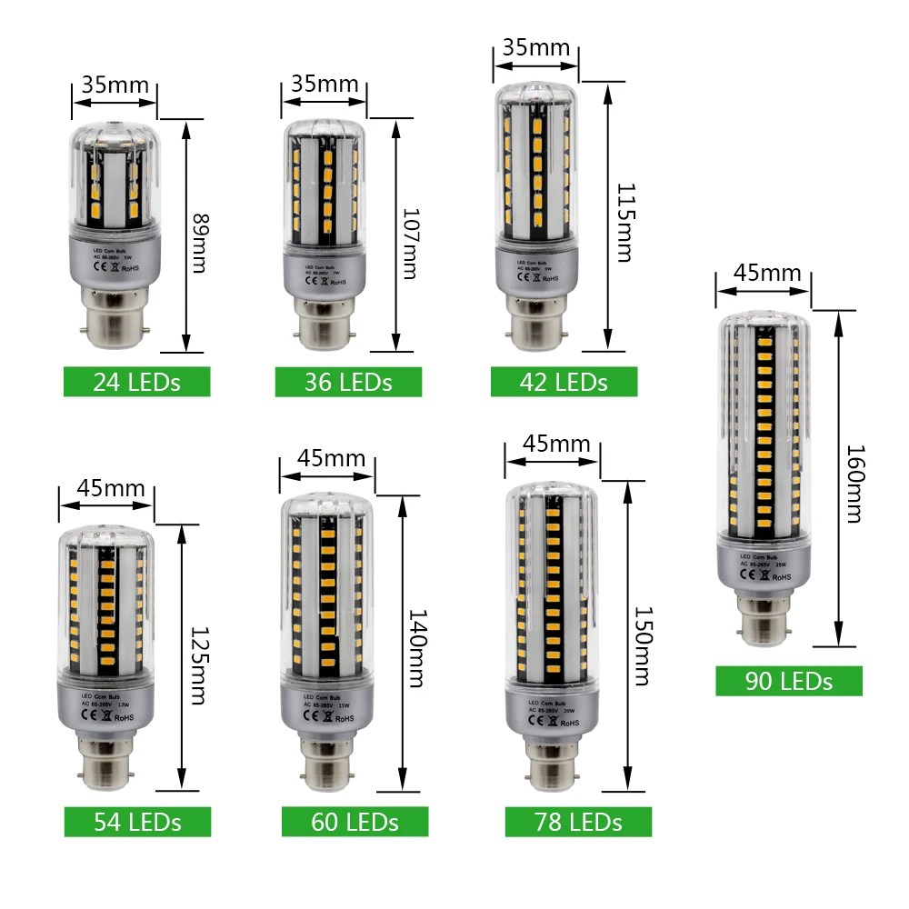 1 шт. без мерцания E27 реальный Ватт, 5 Вт, 7 Вт, 9 Вт, 15 Вт, 20 Вт, 25 Вт E14 светодиодные лампы с поверхностным монтажом 5736 B22 Светодиодная лампа-кукуруза Алюминий охлаждающий свет люстра 85-265 V