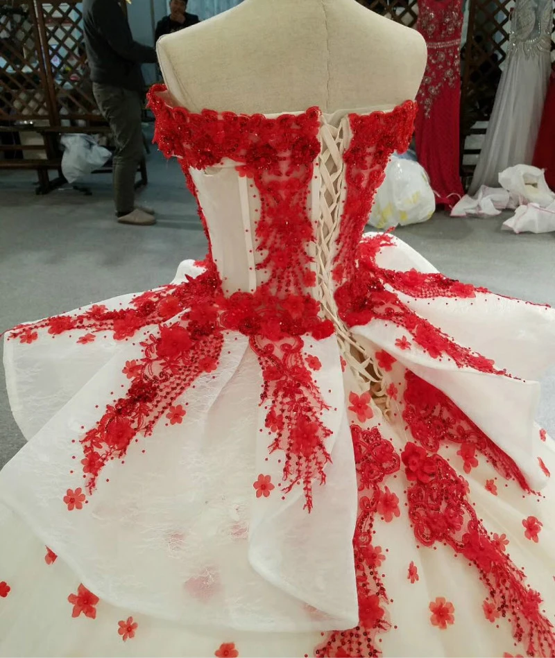 AXJFU Принцесса белое кружевное красное цветочное свадебное платье с оборками цветочное свадебное платье роскошное украшение бисером для выреза лодочкой свадебное платье