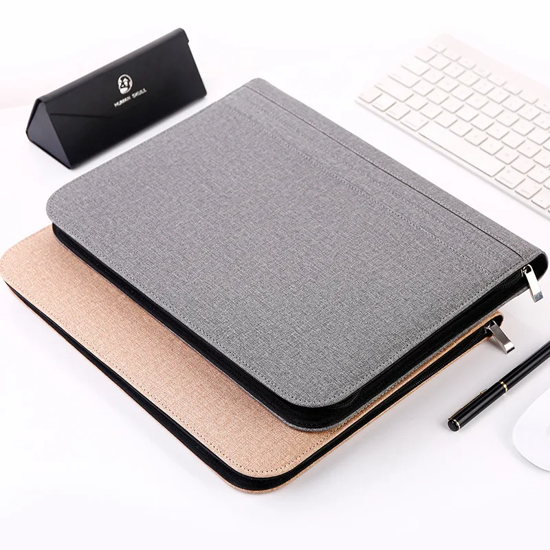 

Faux Leather A4 Padfolio Briefcase Multifunctional Business Tablet Document Zipper Manager Folder With Solar Energy Calculator