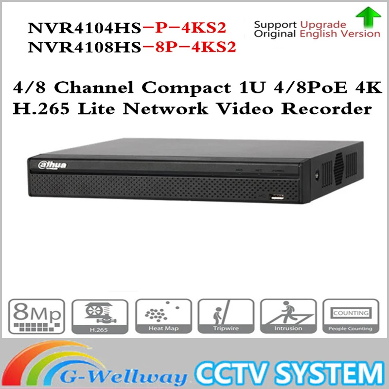 

Original Dahua NVR NVR4104HS-P-4KS2 NVR4108HS-8P-4KS2 with 4/8ch PoE Port H.265 Video Recorder Support ONVIF CGI Metal POE NVR