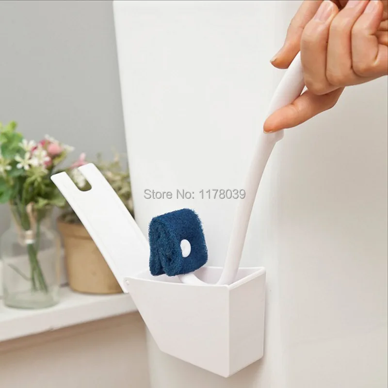 Белый V-shaped ABS Смола туалет щетка и держатель набор, присоска повесить стены Творческий очиститель для туалета щетка, J16197