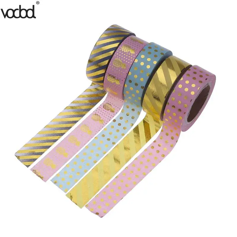 

VODOOL 5pcs Foil Washi Tape Japanese Stationery 1.5*10meter Kawaii Adhesiva Scrabooking Decorativa Masking Tape School Supplies