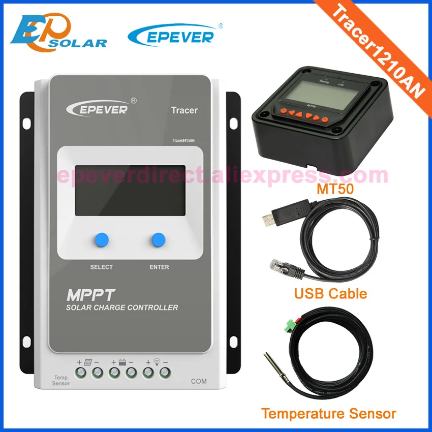 MPPT 10A 10amp solar controller Tracer1210AN with MT50 remote meter +temperature sensor USB cable