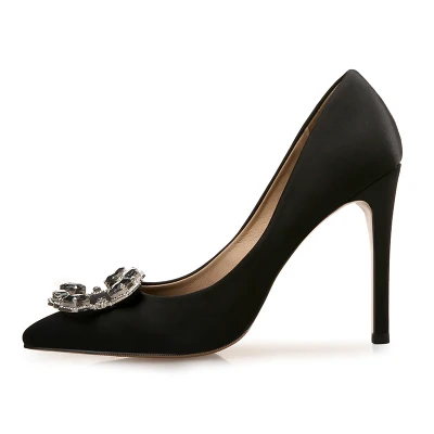 Для женщин Классическая обувь на высоком каблуке; модные женские туфли со стразами, с пряжкой, с острым носком, большие размеры 31-42; женская обувь; 4 Высота каблука на выбор - Цвет: Black