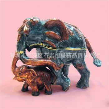 

European Chinese style Metal enamel painted crafts Thai style child and mother elephant, home decoration desktop ornaments(A521)