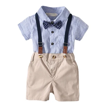 

2018 The New Newborn Baby Boy Toddler Clothes Cotton 3 Pcs Set Casual Stripe Shirt+Shorts+Bow Tie Fashion Outfits Summer Set