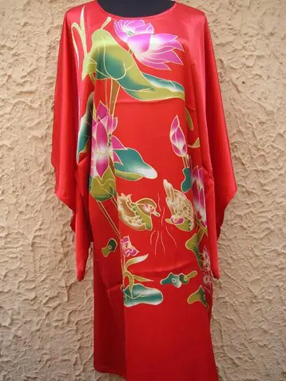 Картина в красных тонах китайский женский шелковый халат ночная рубашка, юката Цветок Один размер S4014