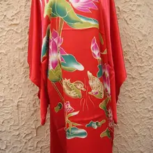 Картина в красных тонах китайский женский шелковый халат ночная рубашка, юката Цветок Один размер S4014