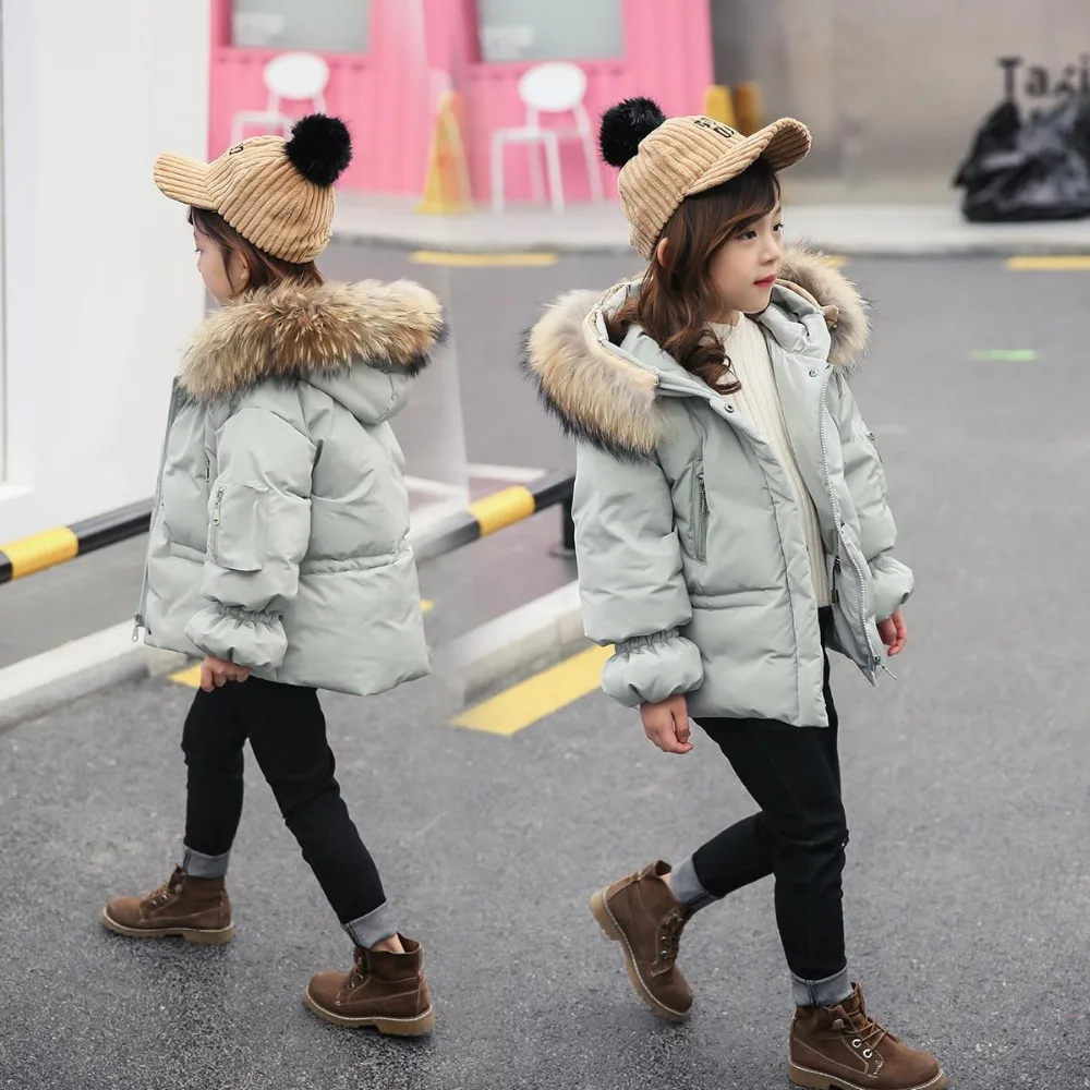 

Fashion Winter Thicken White Duck Down Fur Collar Long Girls Coats Warm Heavyweight Parkas Children Outfits For 3-10 Years Old