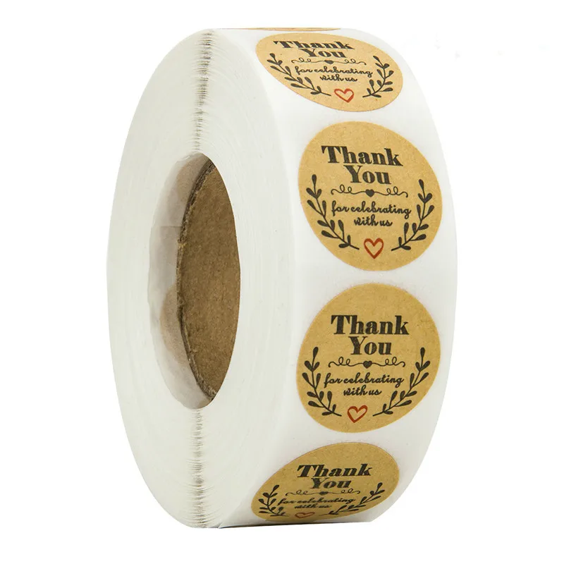 1000 шт/рулон крафт-бумаги ручной работы с любовью наклейки 1 дюйм Спасибо наклейки для украшения свадьбы Вечерние наклейки - Цвет: thank 1
