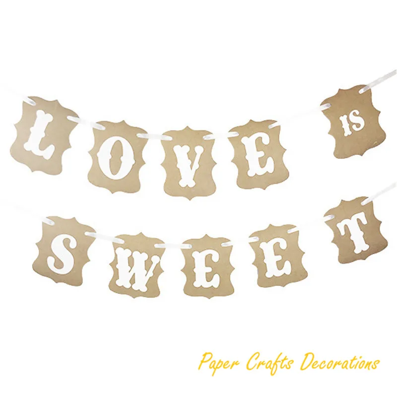 (One Set) 12*16cm Kraft Paper Love Is Sweet Banner Flags Garland Hanging Wedding Engagement