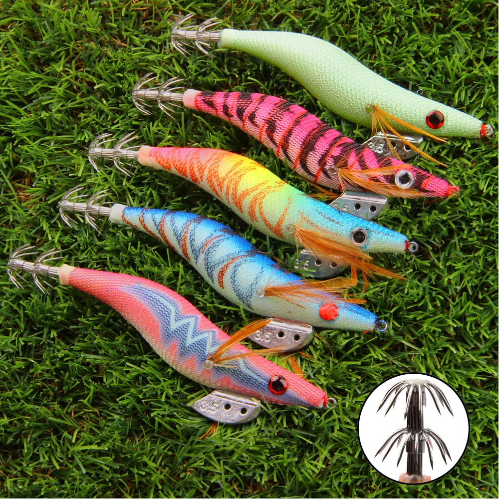 10Pcs/Lot Fishing Lure Artificial Squid Jig Squid Hook Octopus Cuttlefish  Shrimp Hard Fishing Lures Bait Size 2.5# 3.0# 3.5#